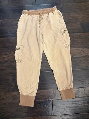 Women's Tan Cargo Jogger Pants - Cropped Ankle Style